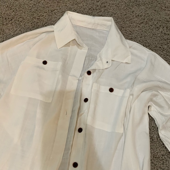 Bohemian White Shirt Dress Button Up Cotton Linen - Picture 9 of 9